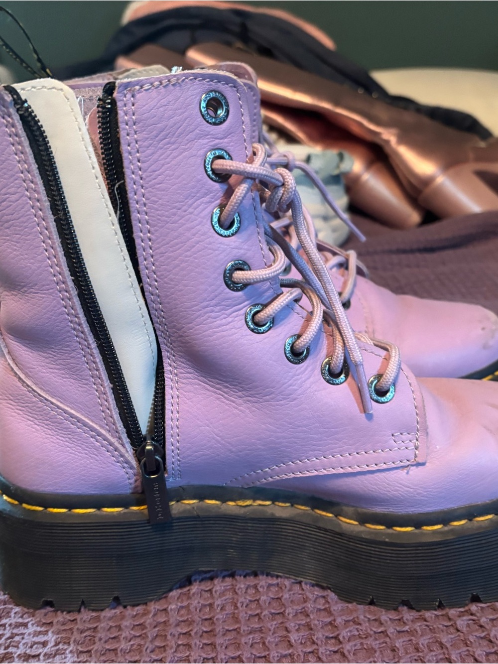 Broken in Dr. Martens Jadon Lavender 8-Eye Platform Lace-Up Boots - Picture 12 of 16